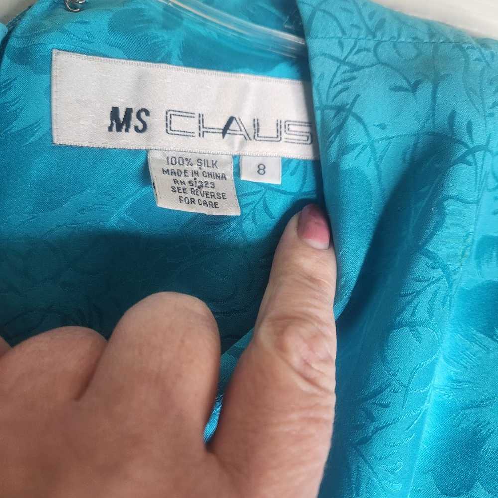 Vintage MS Chaus 8 AquaBlue 100% SILK ShrtslvelsP… - image 3