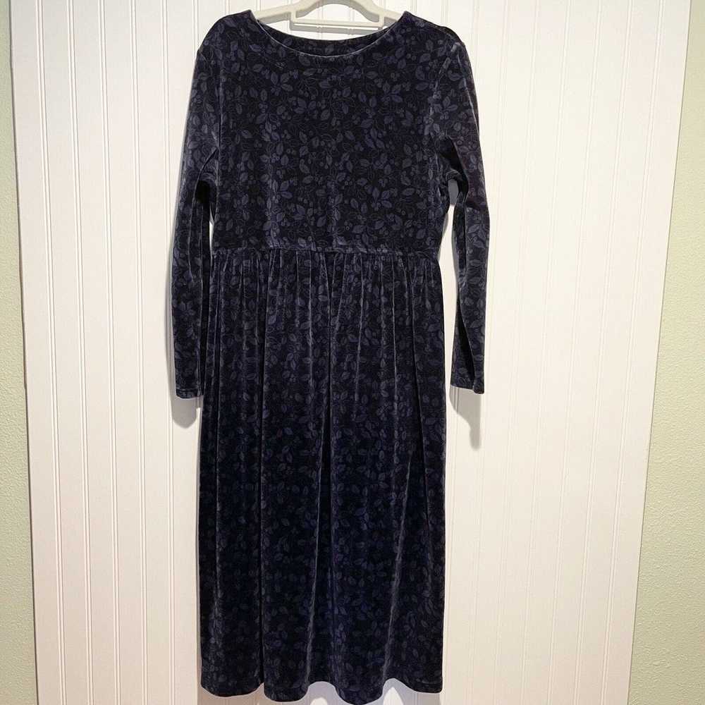 Vintage LL Bean Navy Floral Velvet Dress Size Med… - image 1