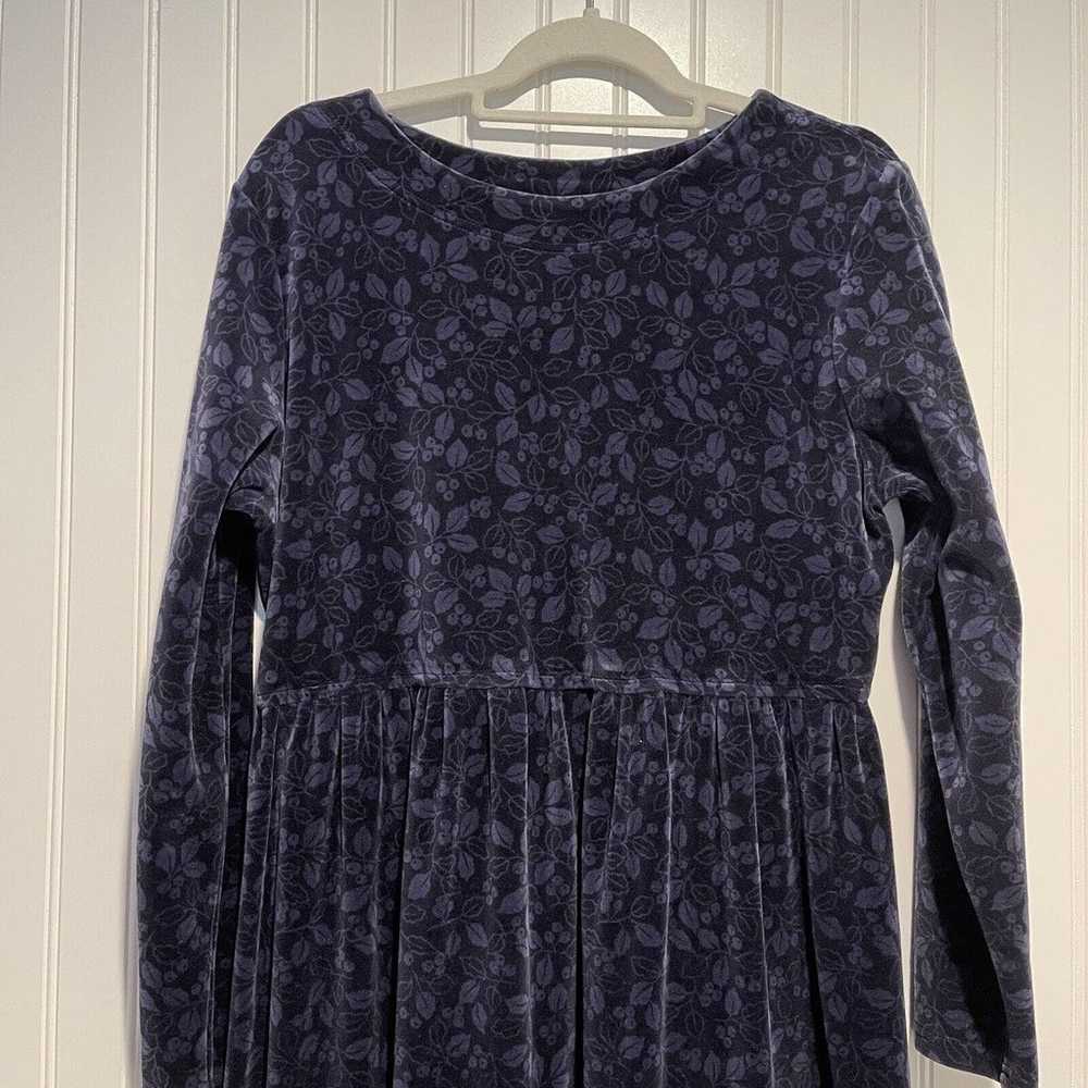 Vintage LL Bean Navy Floral Velvet Dress Size Med… - image 2