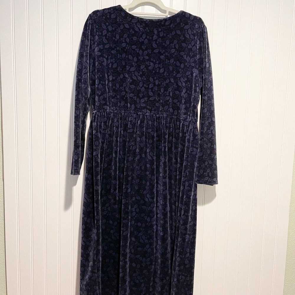 Vintage LL Bean Navy Floral Velvet Dress Size Med… - image 5