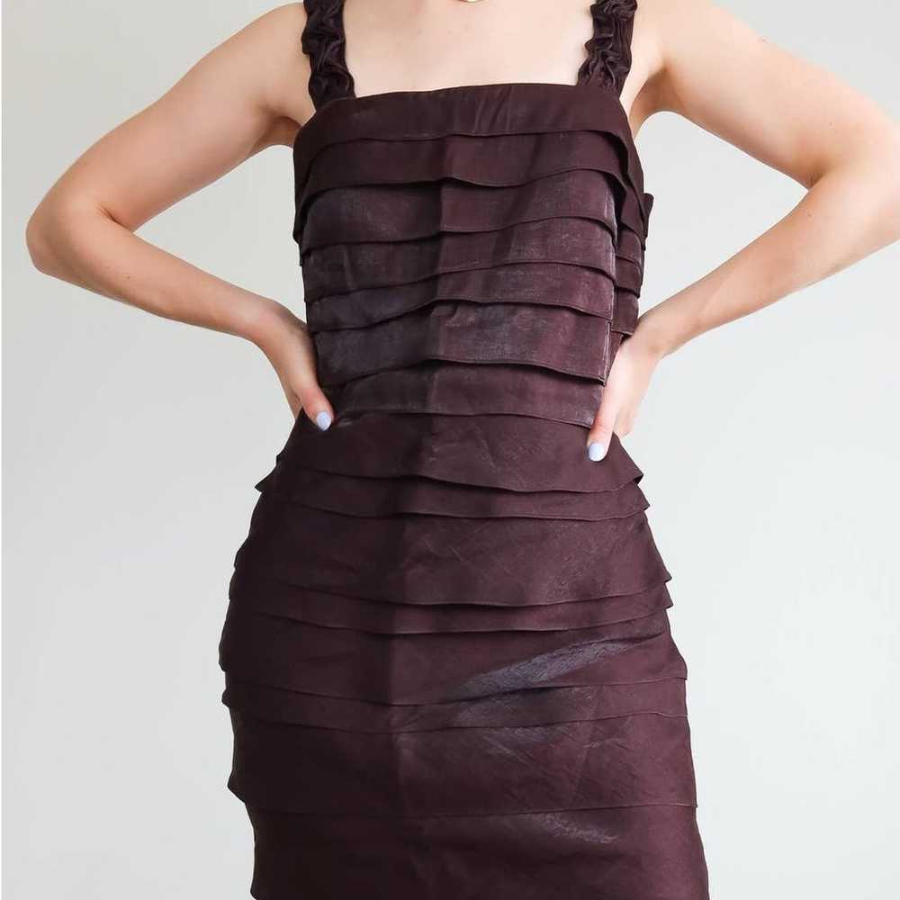 Vintage Y2K Dark Brown Ruffle Dress Sangria Size 8 - image 1