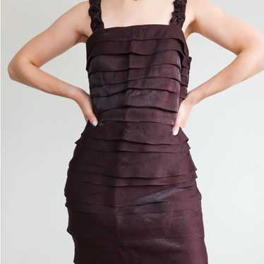 Vintage Y2K Dark Brown Ruffle Dress Sangria Size 8 - image 1