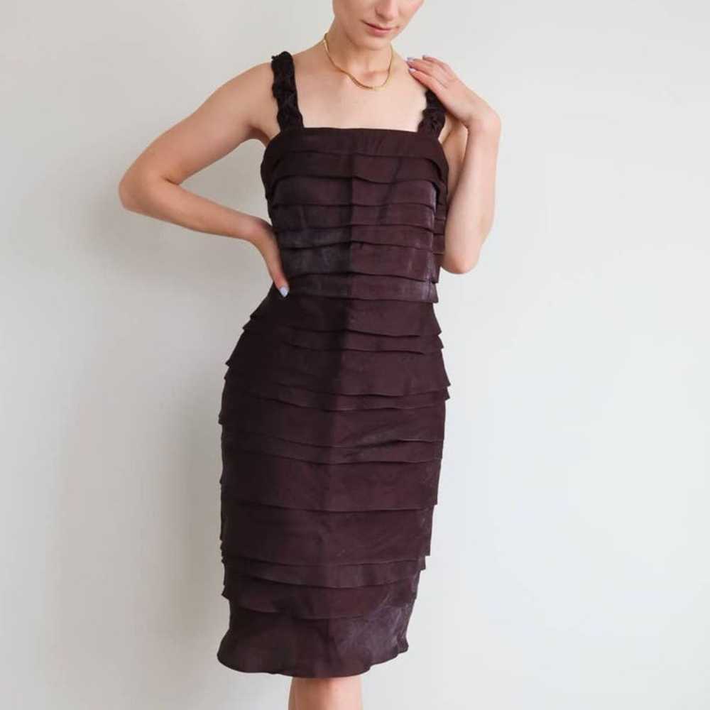 Vintage Y2K Dark Brown Ruffle Dress Sangria Size 8 - image 8