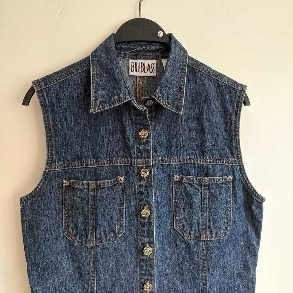 Vintage 90s Bill Blass Denim Button-Down Sleevele… - image 2