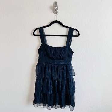 VTG Y2k Black Shimmer Goth Ruffled Layered Dress - image 1