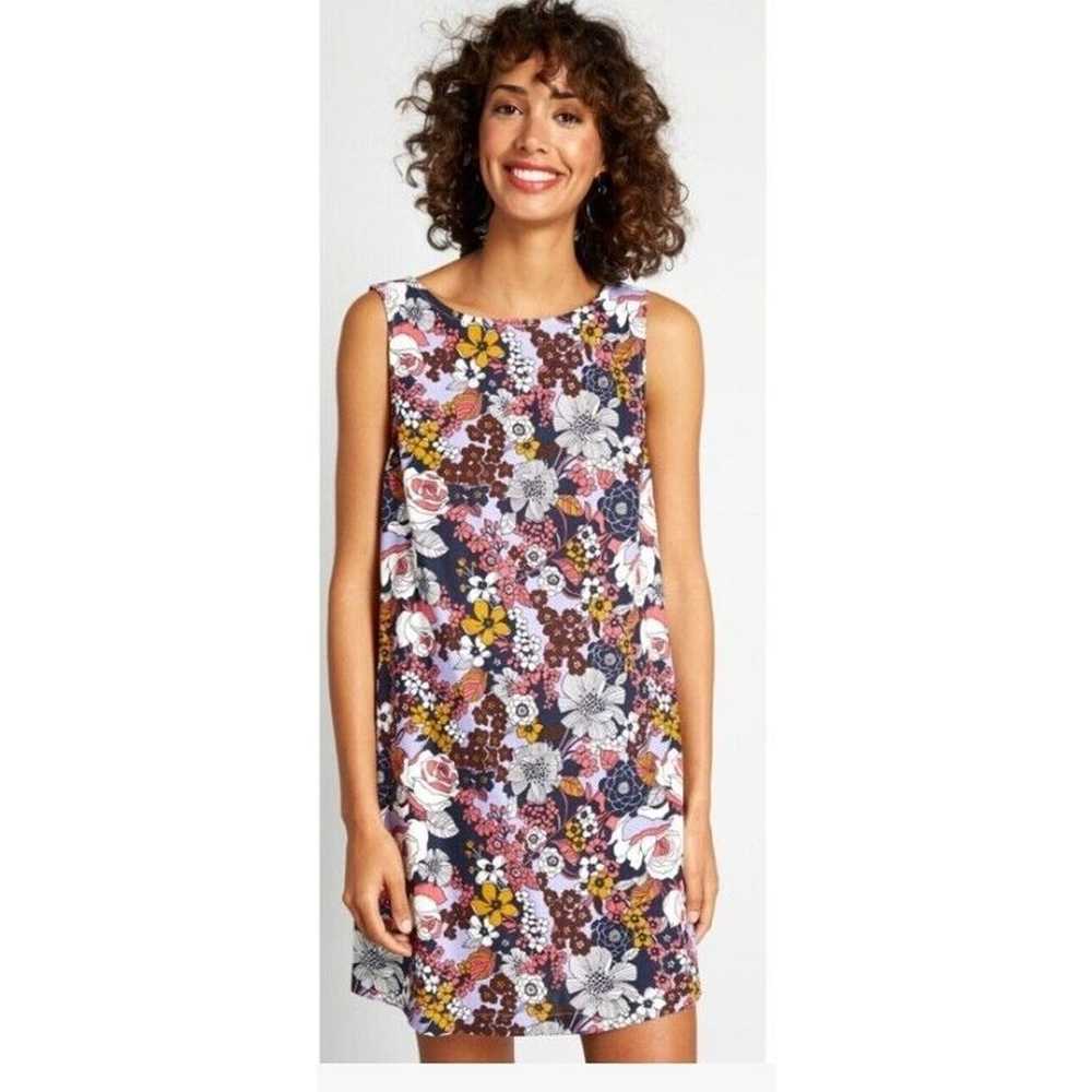 MODCLOTH Purple Floral Retro Shift Dress Sleevele… - image 1