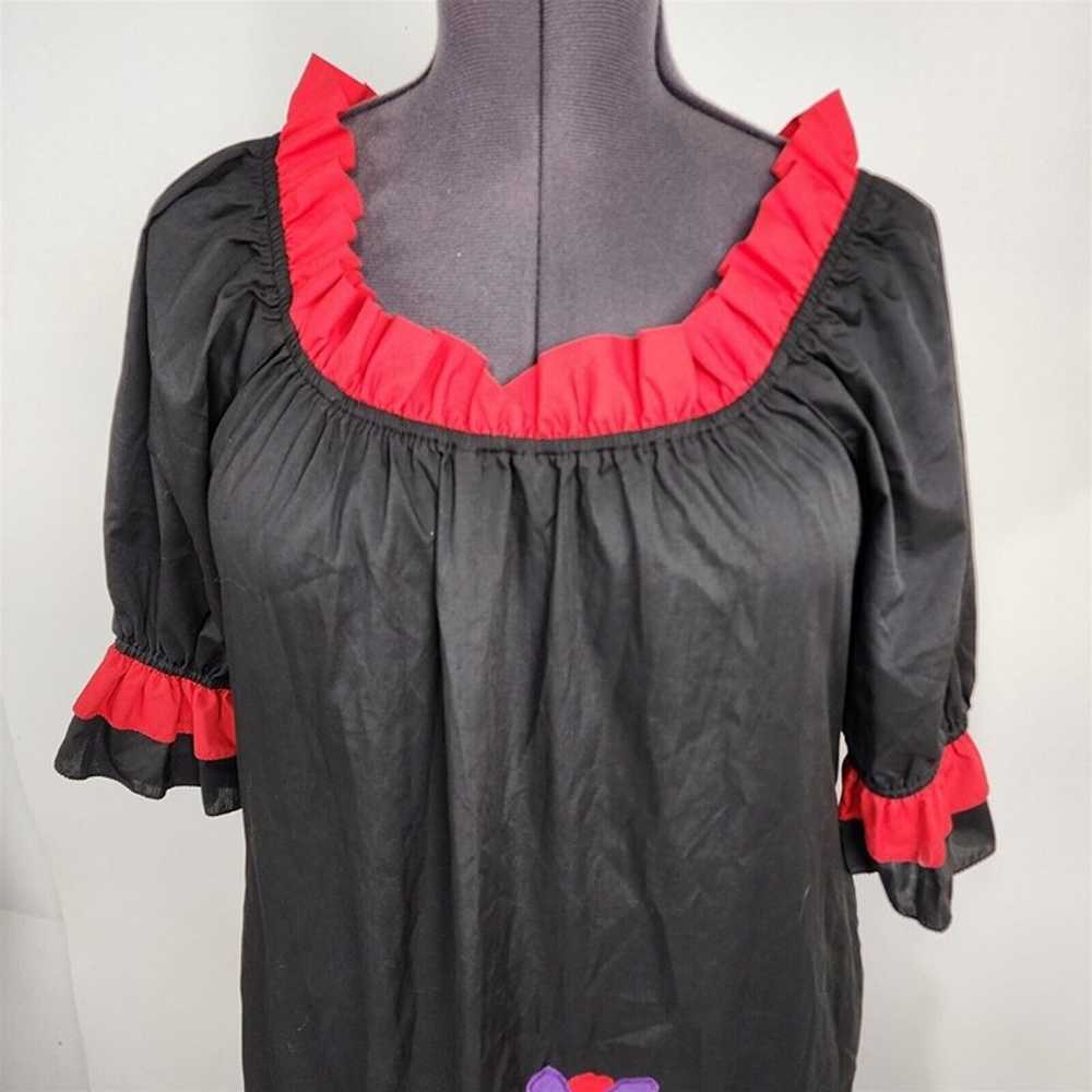 Vintage Tiare Hawaii Black & Red Floral Embroider… - image 5