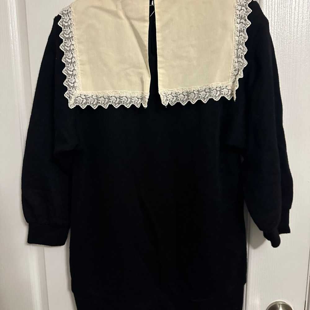 Vintage Black Sweater Dress With Embroidered Bib … - image 2