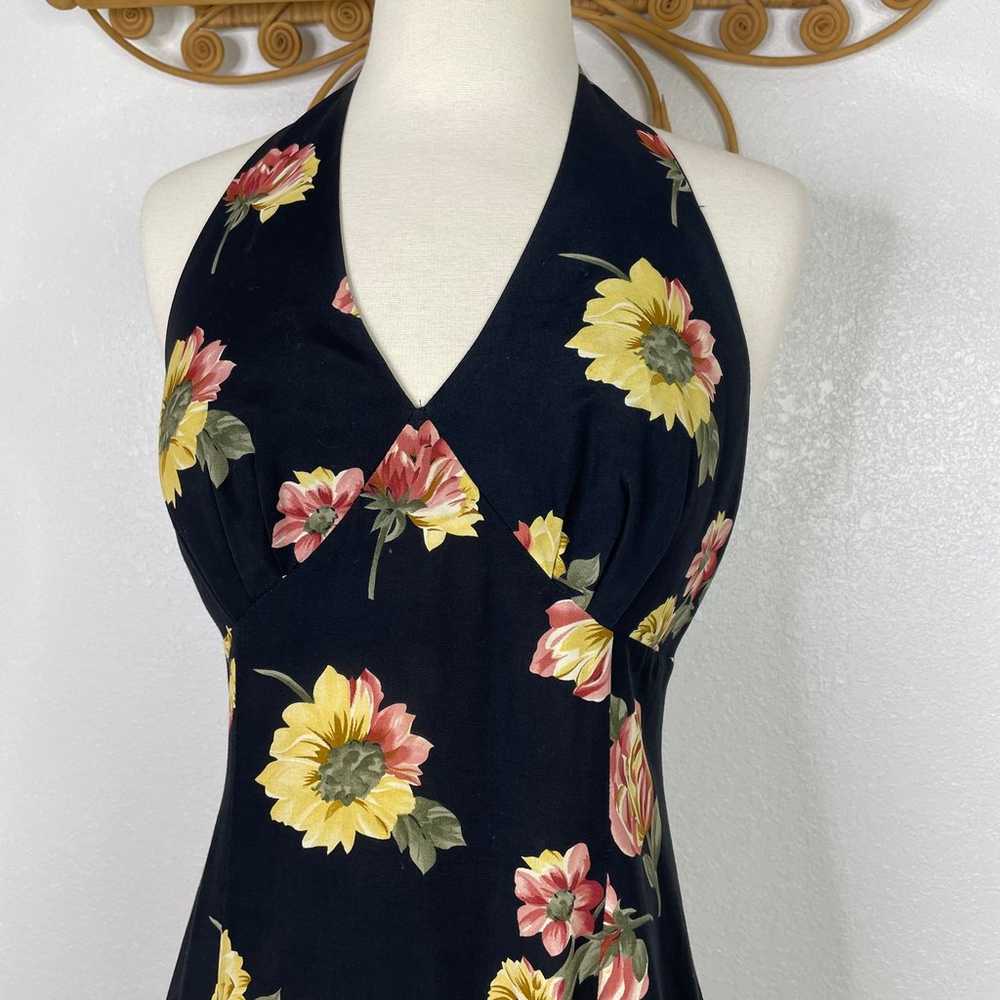 Vintage black floral halter dress 5-6 - image 2