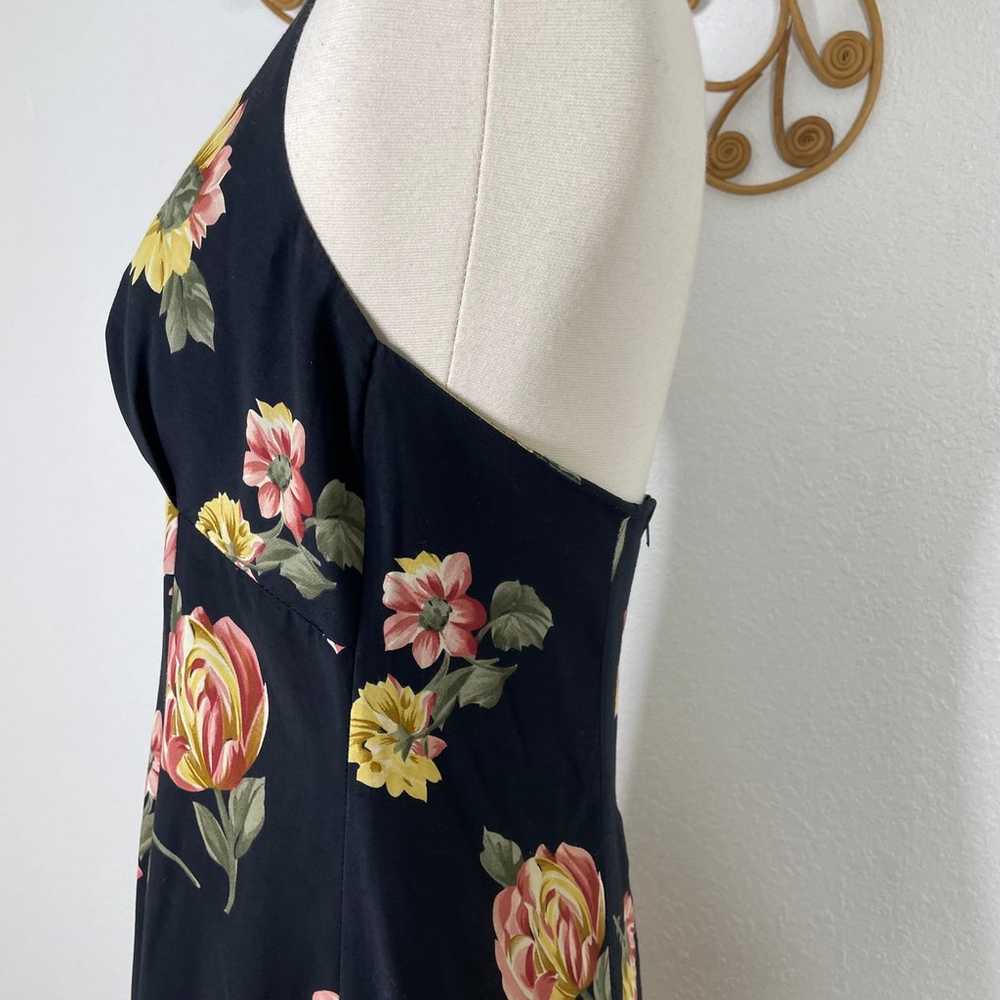 Vintage black floral halter dress 5-6 - image 3