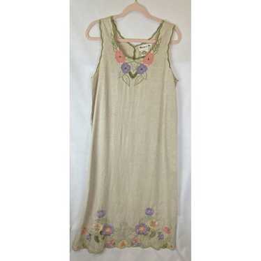 Vtg Marcia & Me Rayon/Linen Boho Embroidered Maxi 