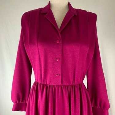 Vintage 80s Shirt Dress 8 Pink Elastic W - image 1