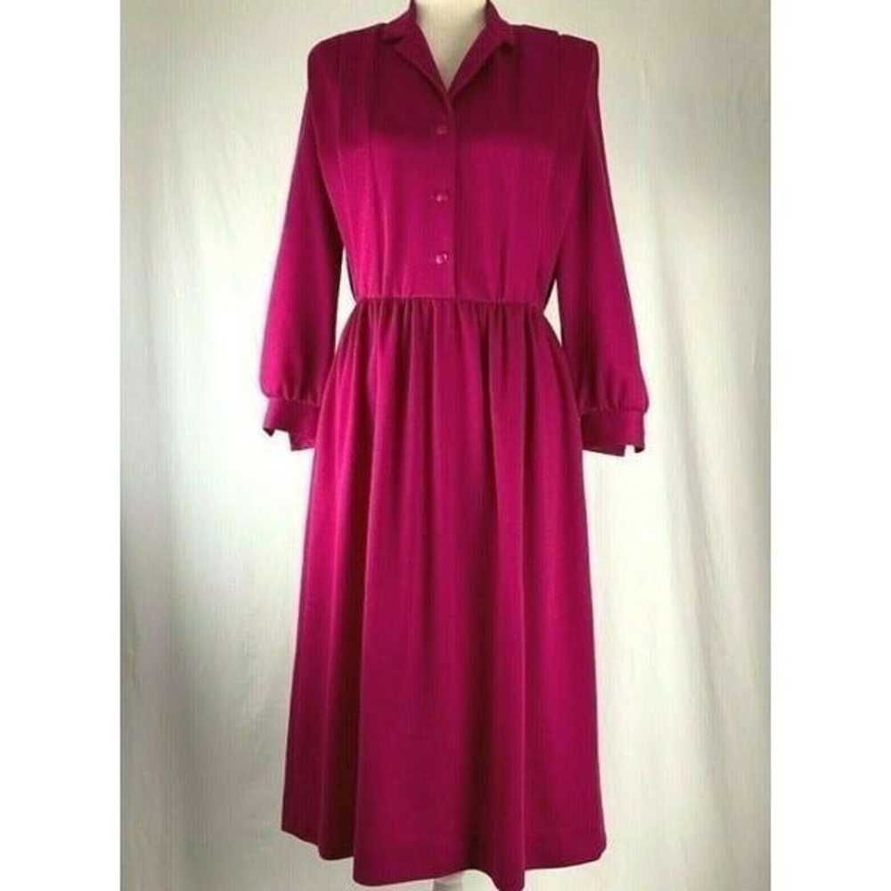 Vintage 80s Shirt Dress 8 Pink Elastic W - image 2