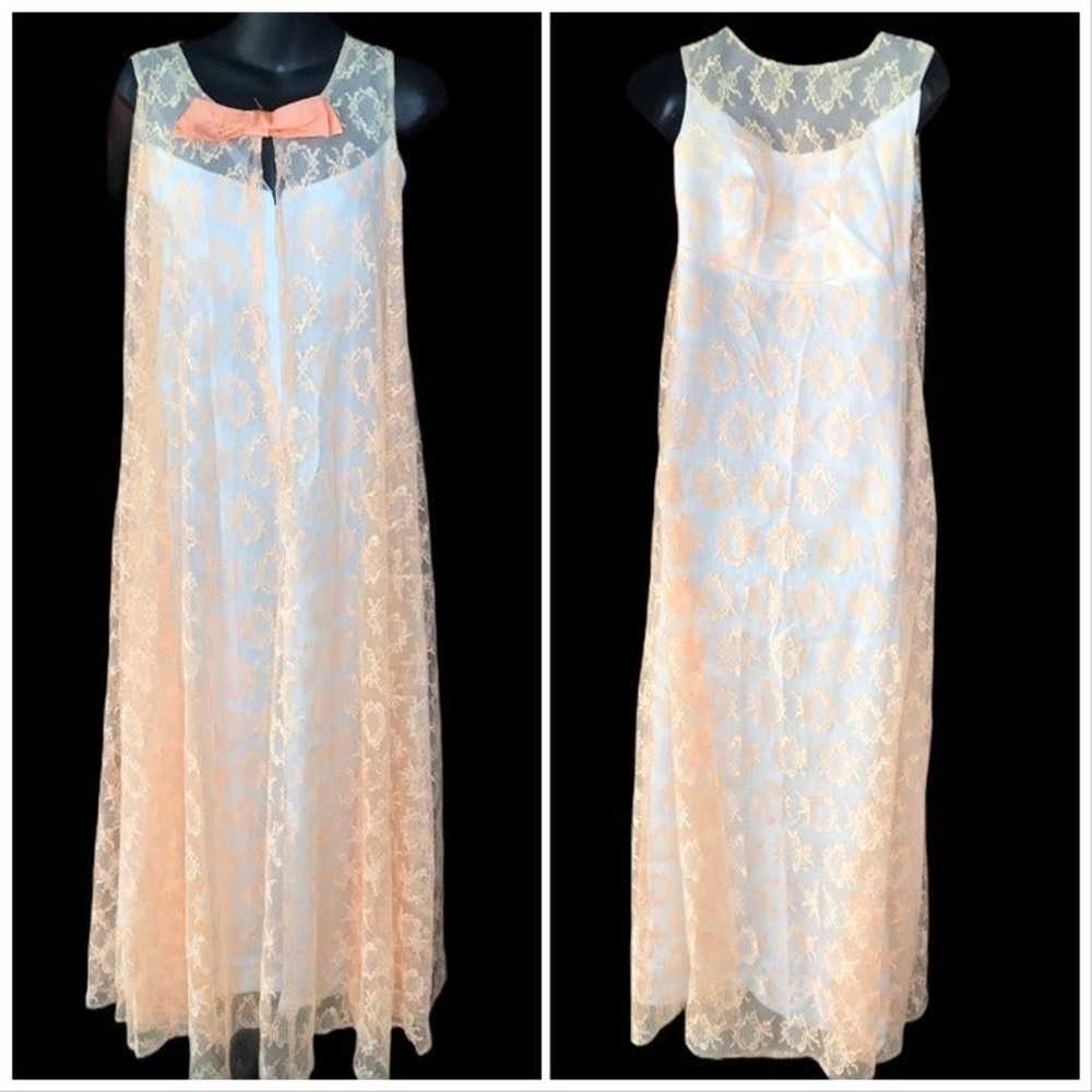 Vtg. Peach lace Gown - image 1