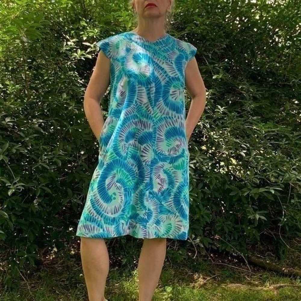 Vtg 60s Mildred’s of Hawaii blue/green dress - image 1