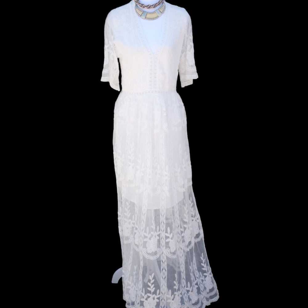 White floral embroidered lace overlay Maxi Dress … - image 1