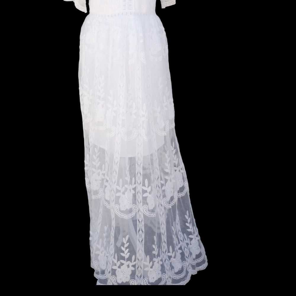 White floral embroidered lace overlay Maxi Dress … - image 2