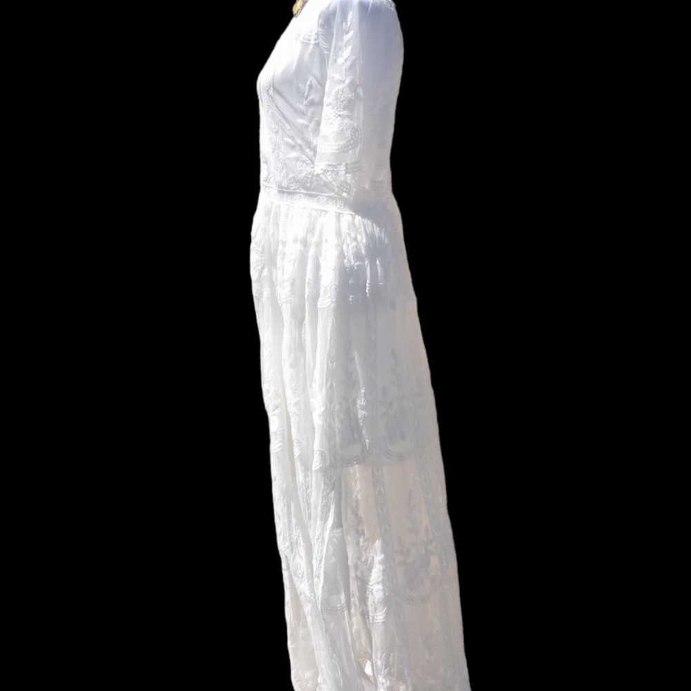 White floral embroidered lace overlay Maxi Dress … - image 3