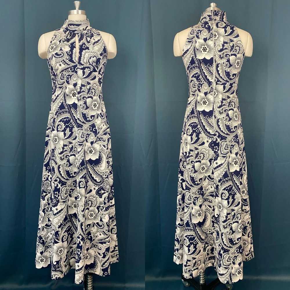 Vintage 70s Paisley Keyhole Sleeveless Maxi Dress - image 3