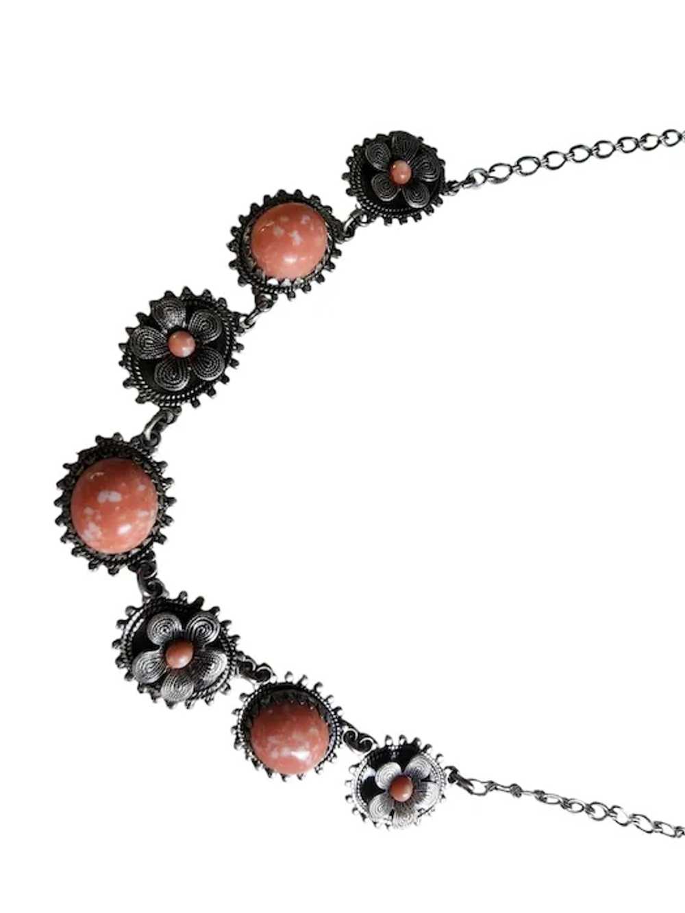 Art Deco Speckled Glass and Flower Necklace (A491… - image 3