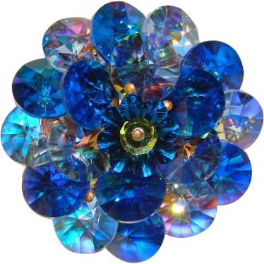 Fabulous BLUE Wired Aurora Crystal Vintage Brooch