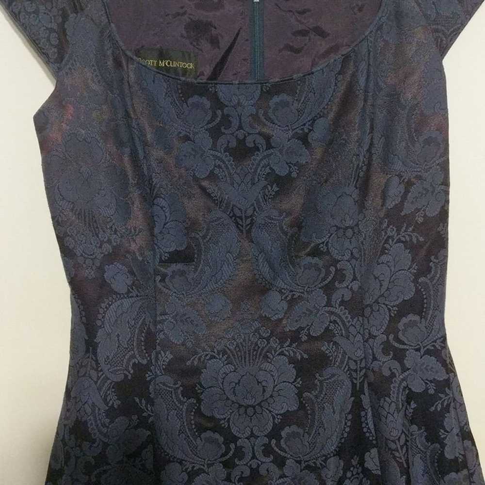 VINTAGE Scott McClintock Navy Blue Brocade Dress … - image 3