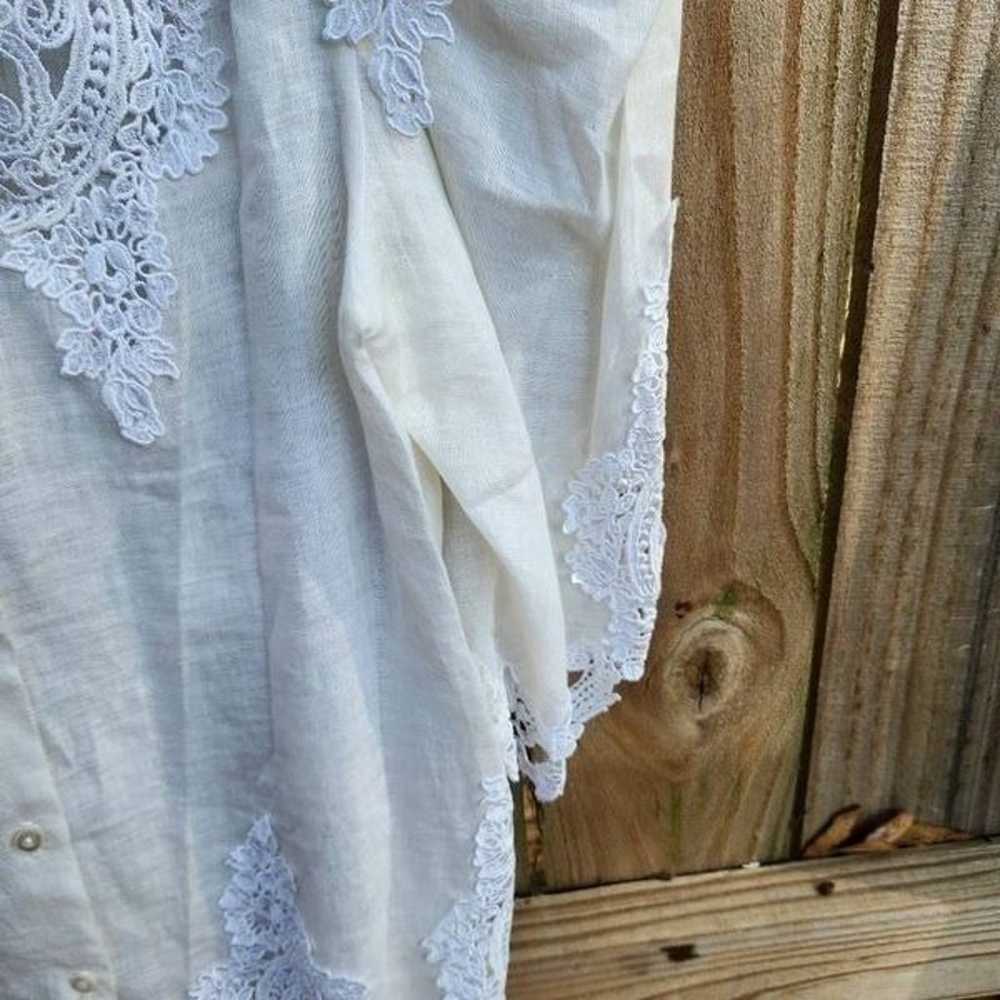 Vintage 100% Linen Skirt Suit Button Crochet Lace… - image 11