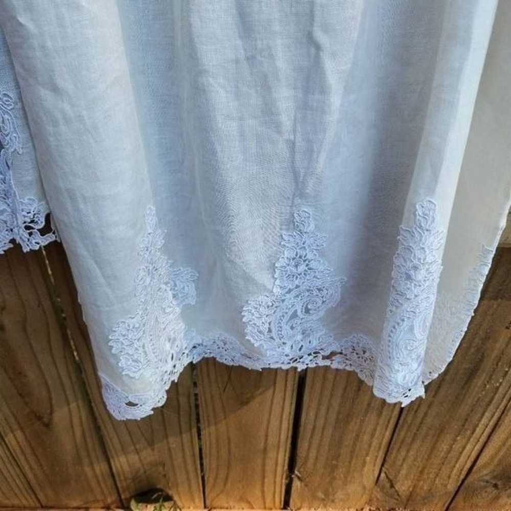 Vintage 100% Linen Skirt Suit Button Crochet Lace… - image 3