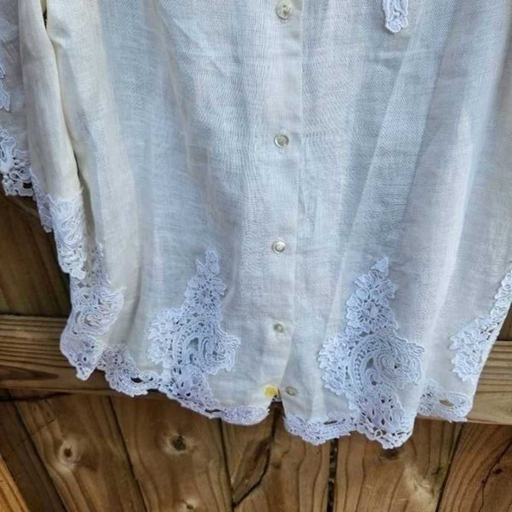 Vintage 100% Linen Skirt Suit Button Crochet Lace… - image 9