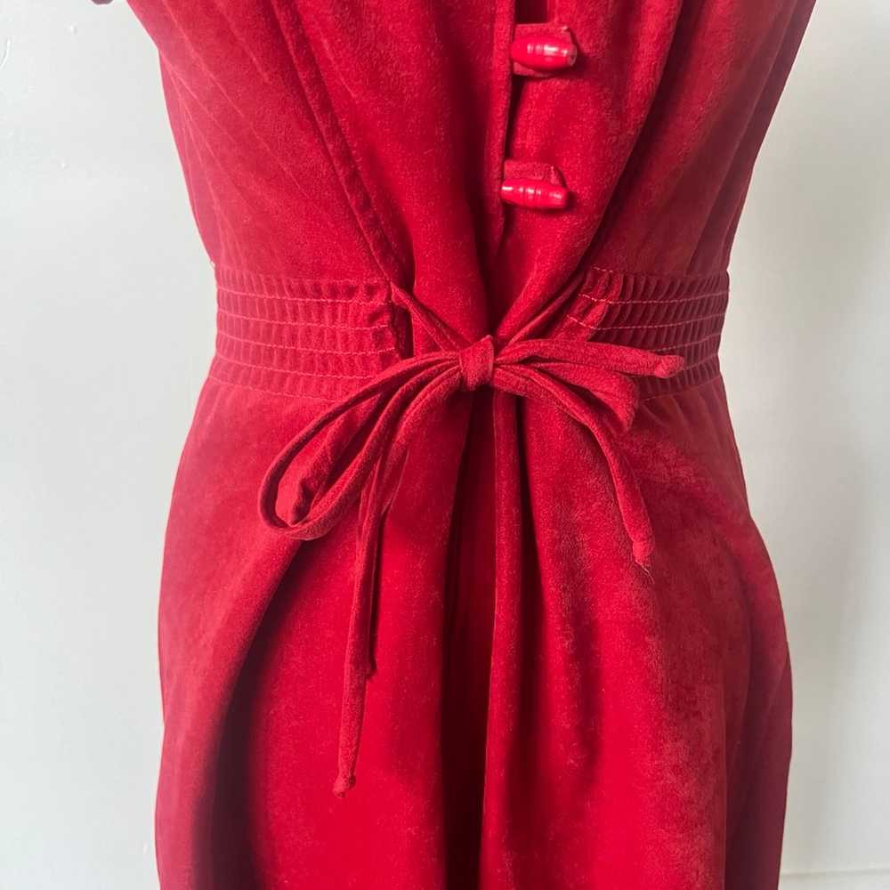 Vintage Velour Red Midi Dress 1970’s Boho MockNec… - image 4