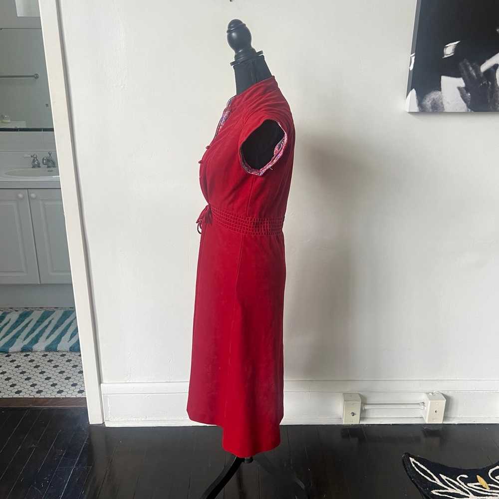 Vintage Velour Red Midi Dress 1970’s Boho MockNec… - image 5