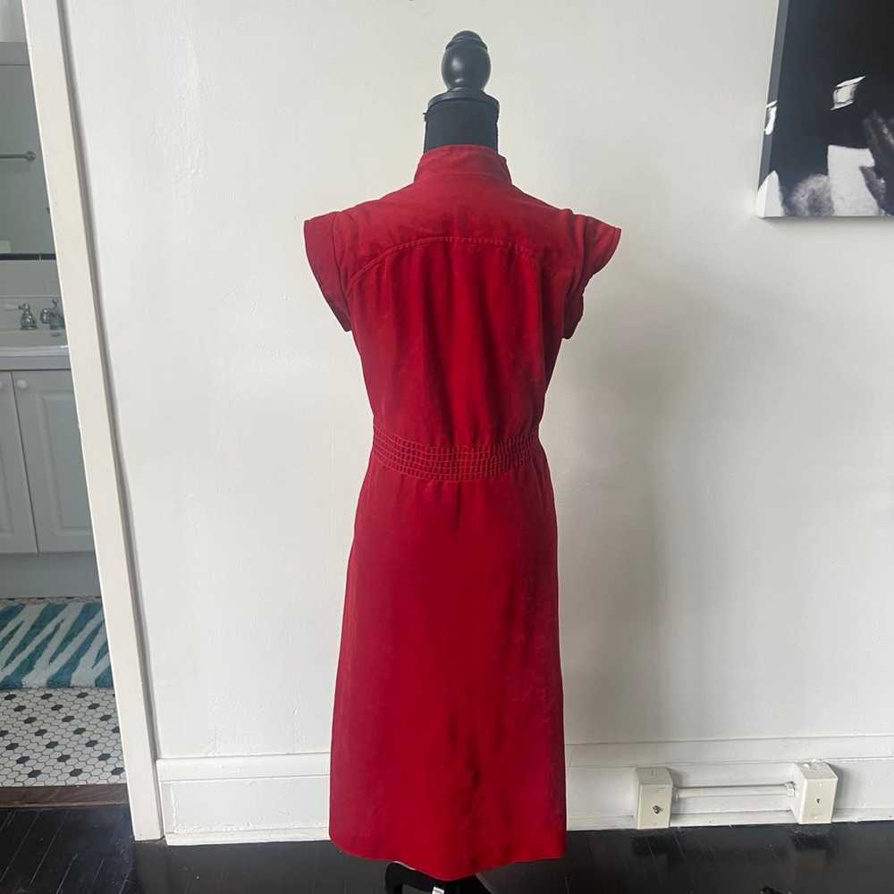 Vintage Velour Red Midi Dress 1970’s Boho MockNec… - image 8