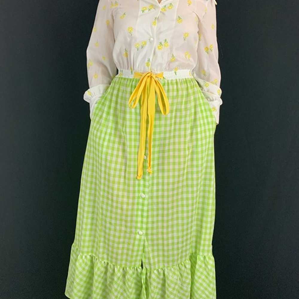 70s Sears Daisy Gingham Long Sleeve Maxi Dress - image 1