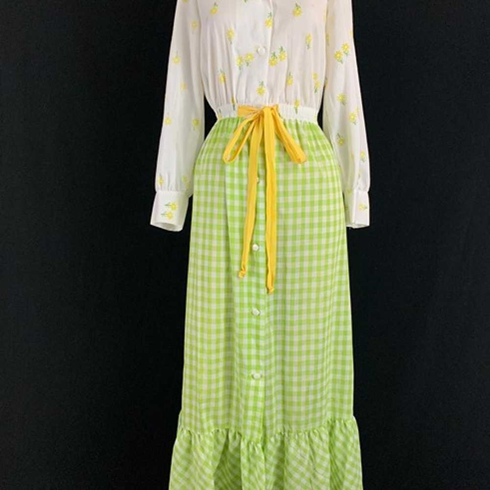 70s Sears Daisy Gingham Long Sleeve Maxi Dress - image 2