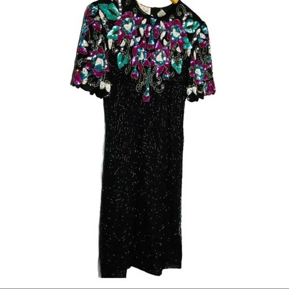 Vintage Laurence Kazar Sequined Beaded Black dress - image 3