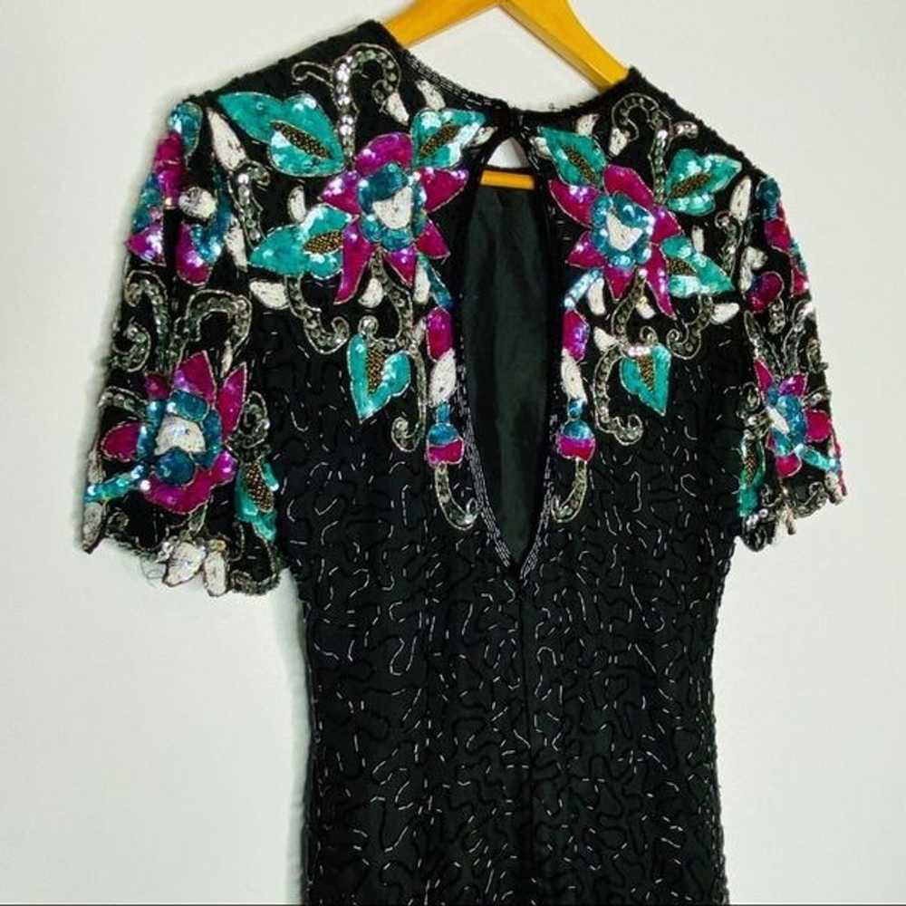 Vintage Laurence Kazar Sequined Beaded Black dress - image 5