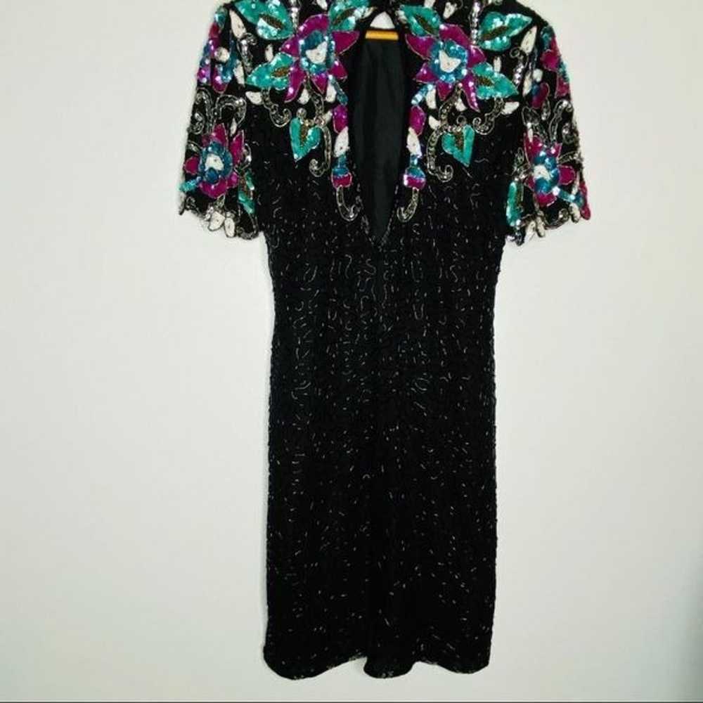 Vintage Laurence Kazar Sequined Beaded Black dress - image 6