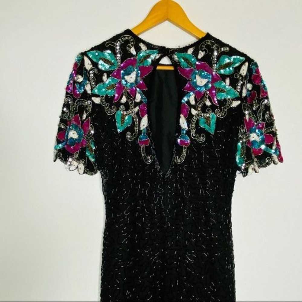 Vintage Laurence Kazar Sequined Beaded Black dress - image 7