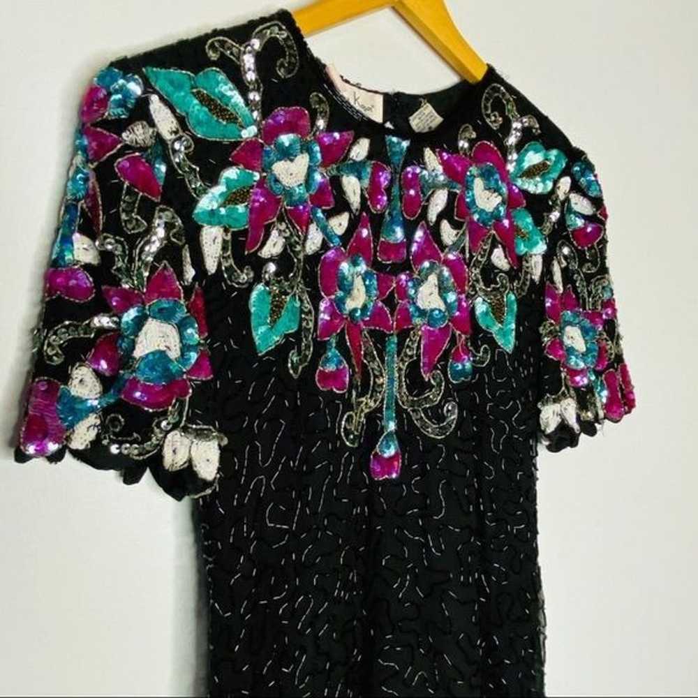 Vintage Laurence Kazar Sequined Beaded Black dress - image 8