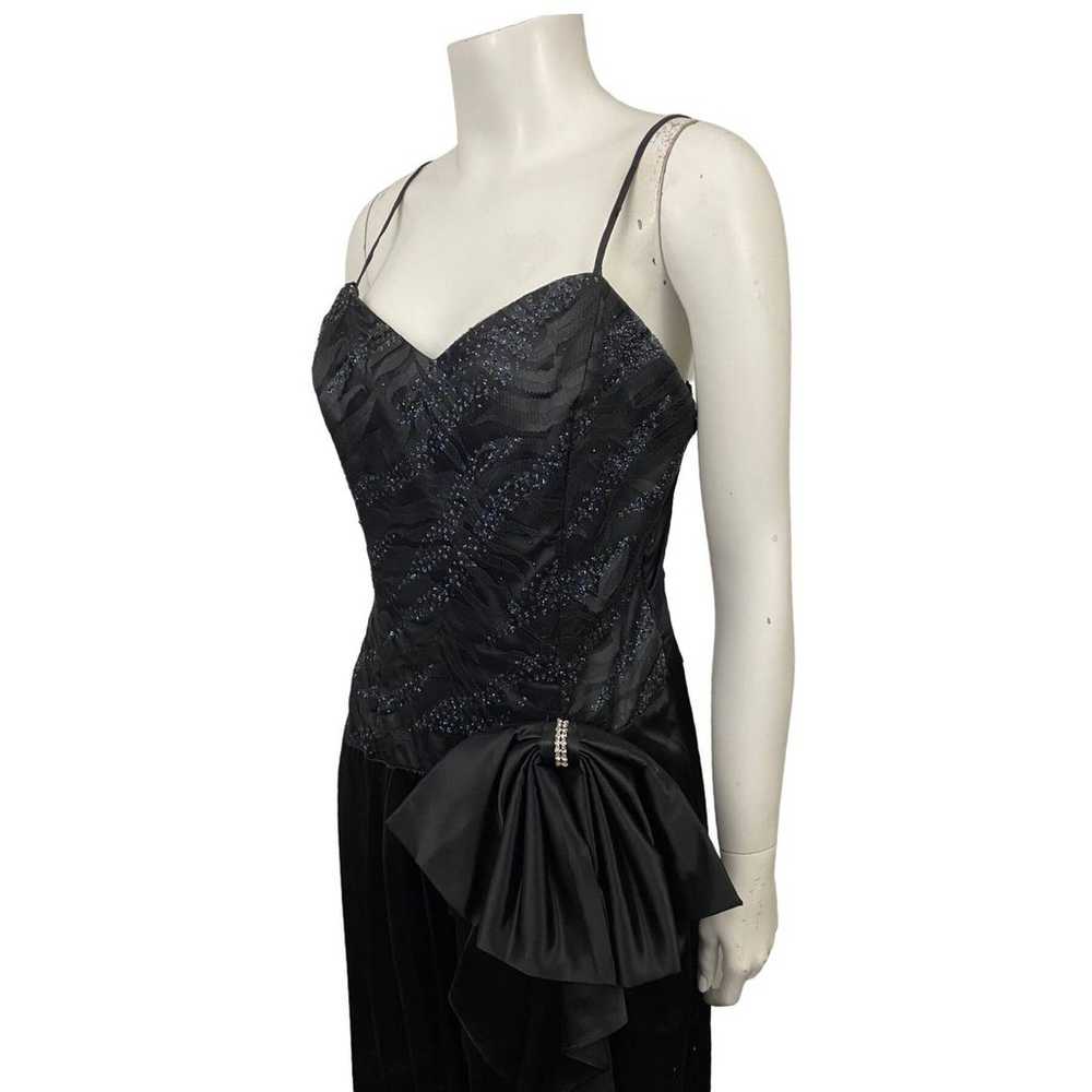 1980s Sleeveless Black Glitter Long Party Dress /… - image 2