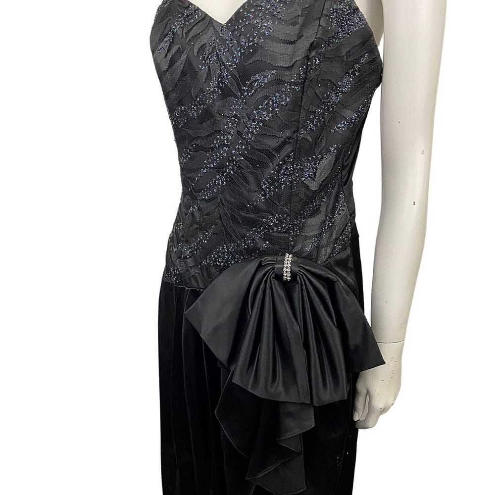 1980s Sleeveless Black Glitter Long Party Dress /… - image 3