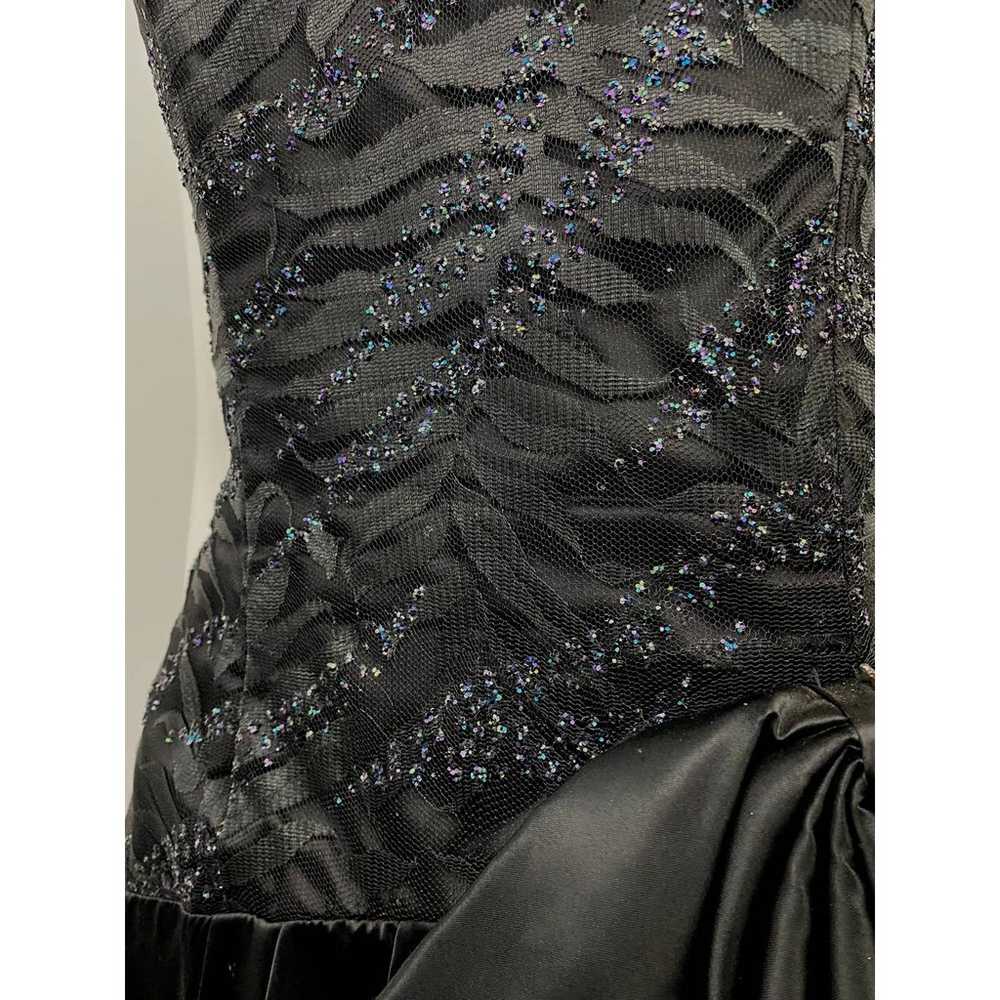 1980s Sleeveless Black Glitter Long Party Dress /… - image 4