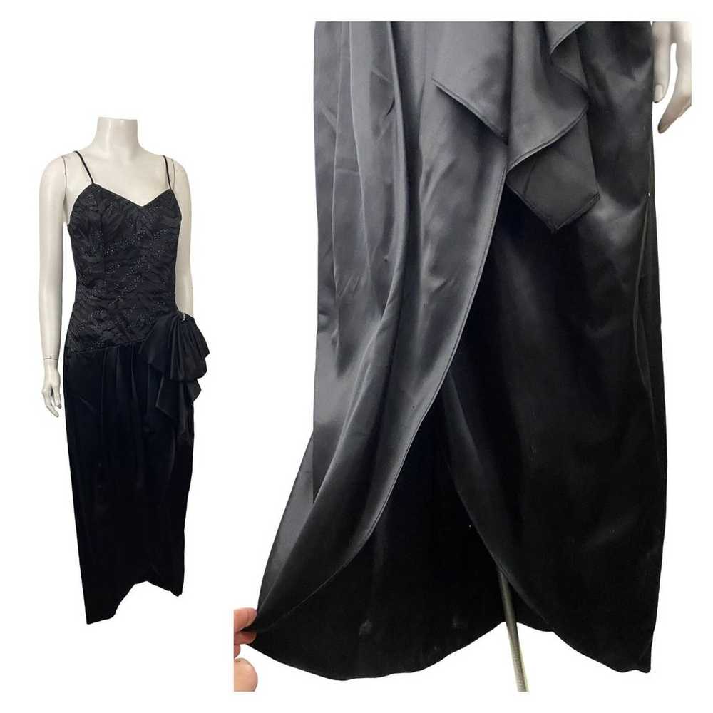 1980s Sleeveless Black Glitter Long Party Dress /… - image 5