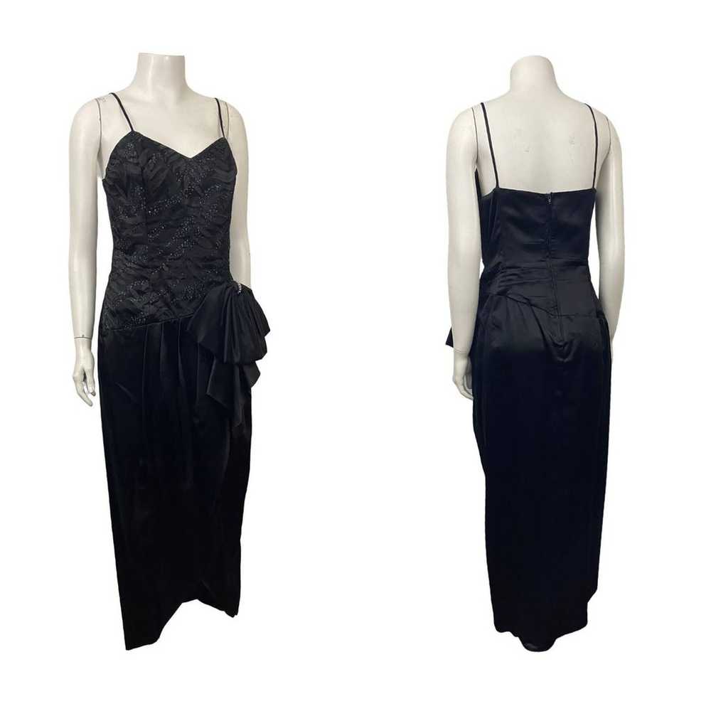 1980s Sleeveless Black Glitter Long Party Dress /… - image 6