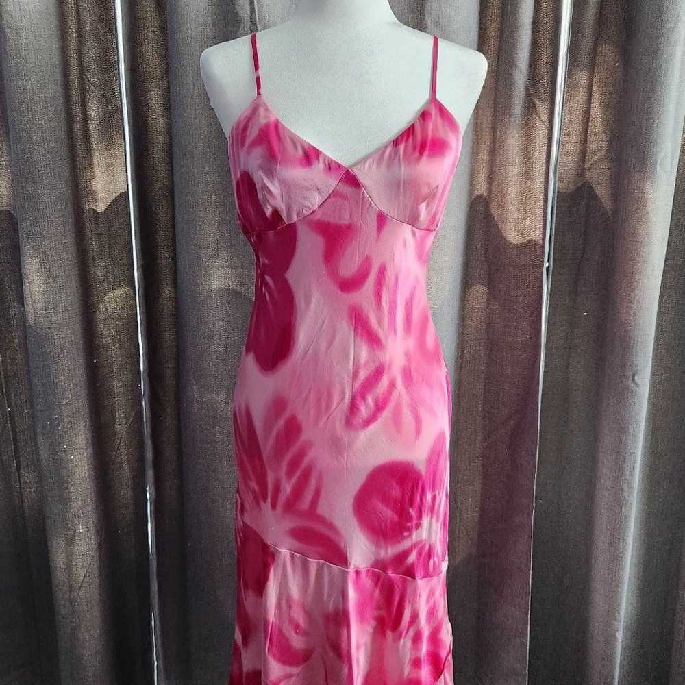 Y2K Express Pink Floral Silk Slip Dress With Ruff… - image 1