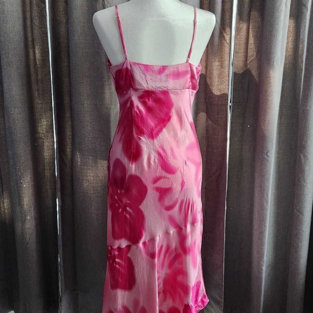 Y2K Express Pink Floral Silk Slip Dress With Ruff… - image 3