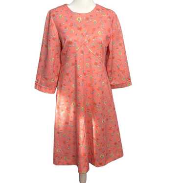 Vintage 60s Mod Coral Floral A Line Dress - image 1