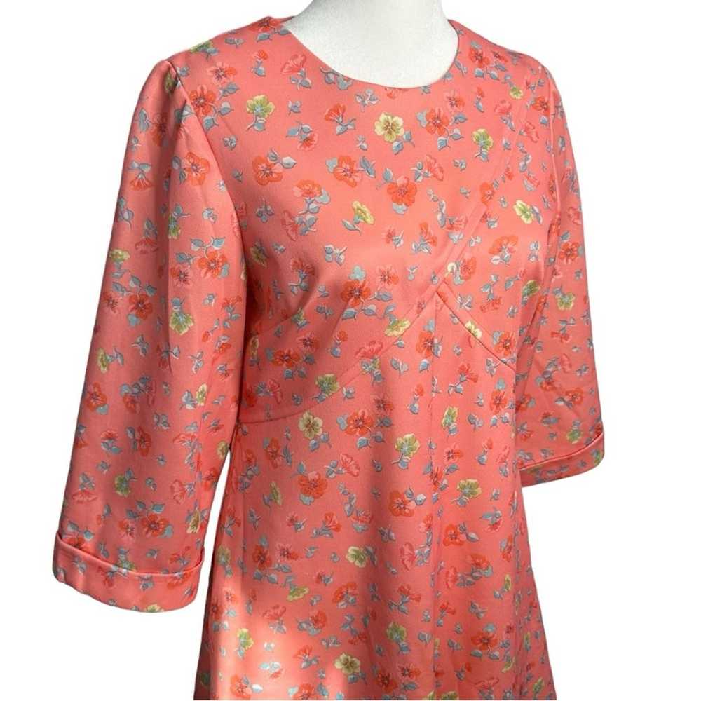 Vintage 60s Mod Coral Floral A Line Dress - image 2