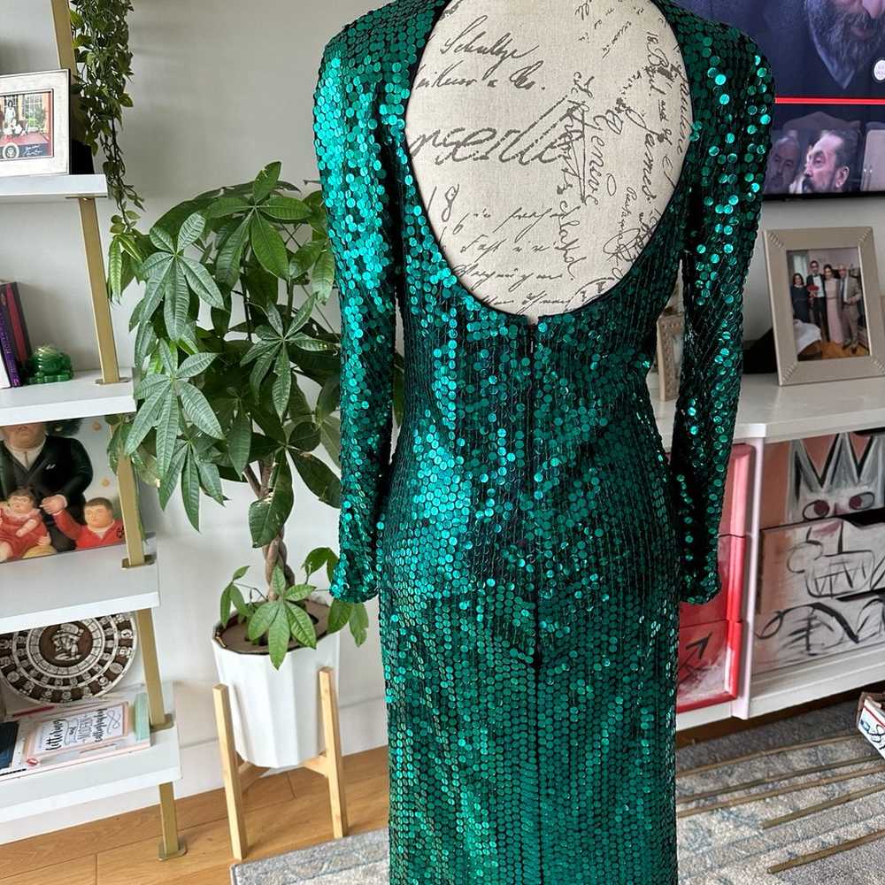 1980s Oleg Cassini Emerald Sequin Dress - image 2