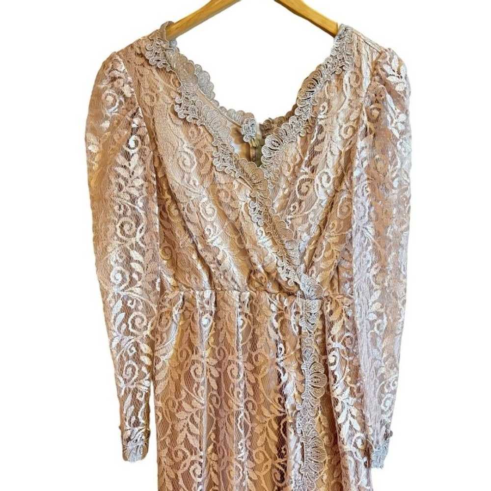 JC Penny Vintage Pink Rose Gold Sheer Long Sleeve… - image 11